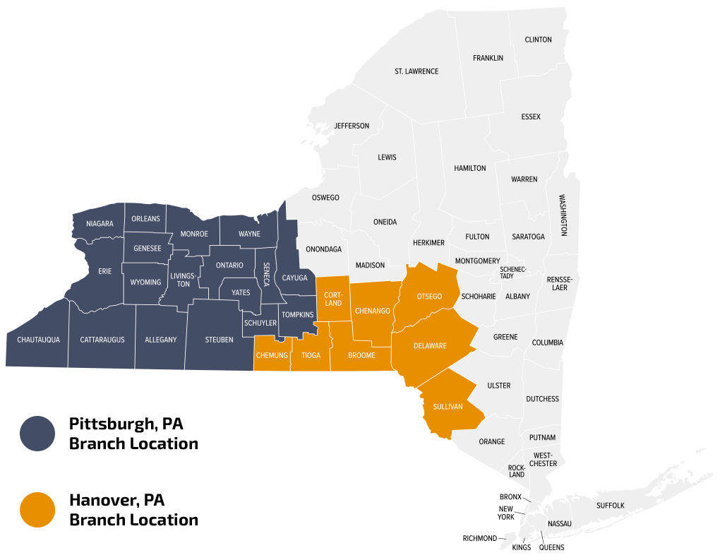 Service area map of New York